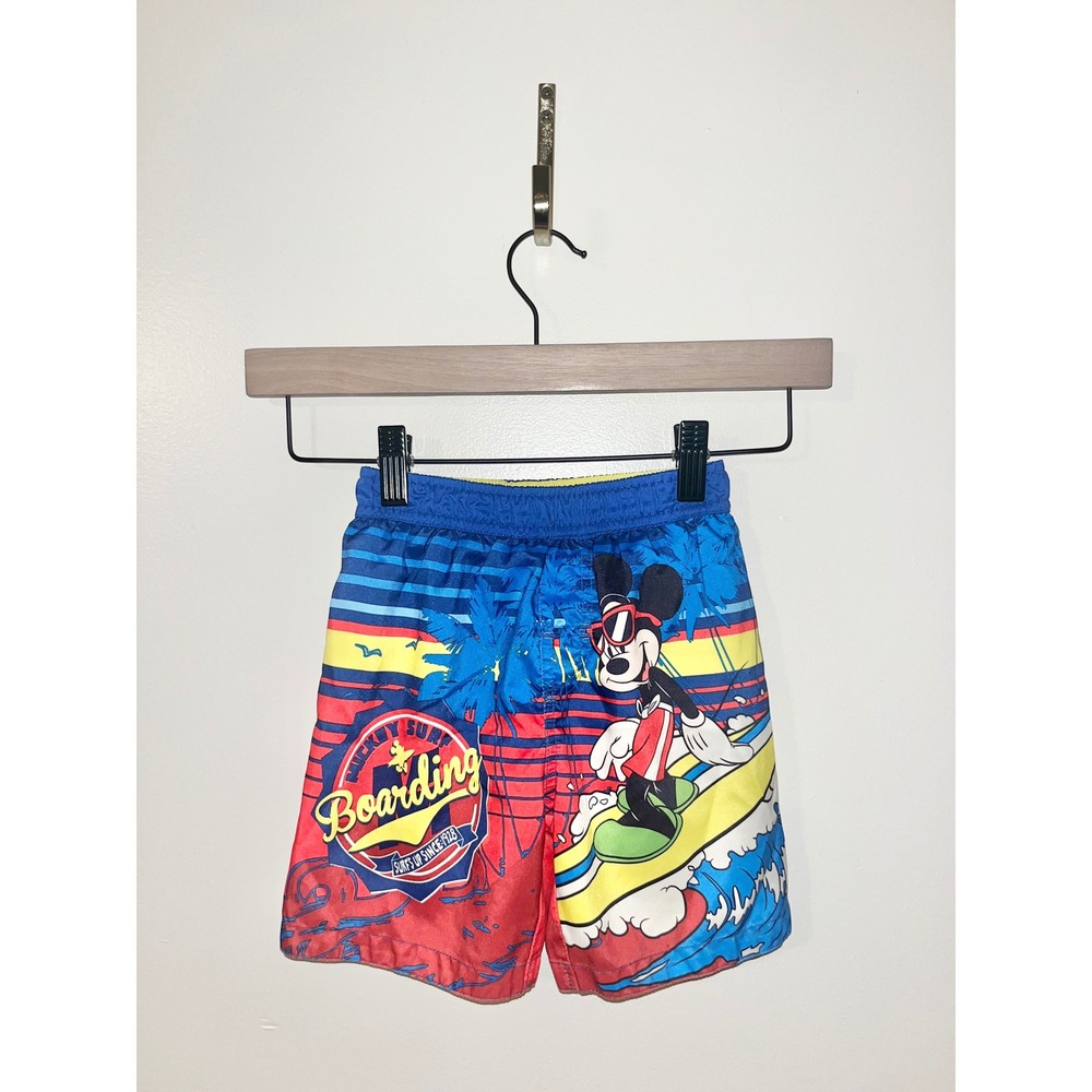 DISNEY Kids Mickey Mouse Surf Boarding‎ Swim Trunks Red Blue | Size 2T